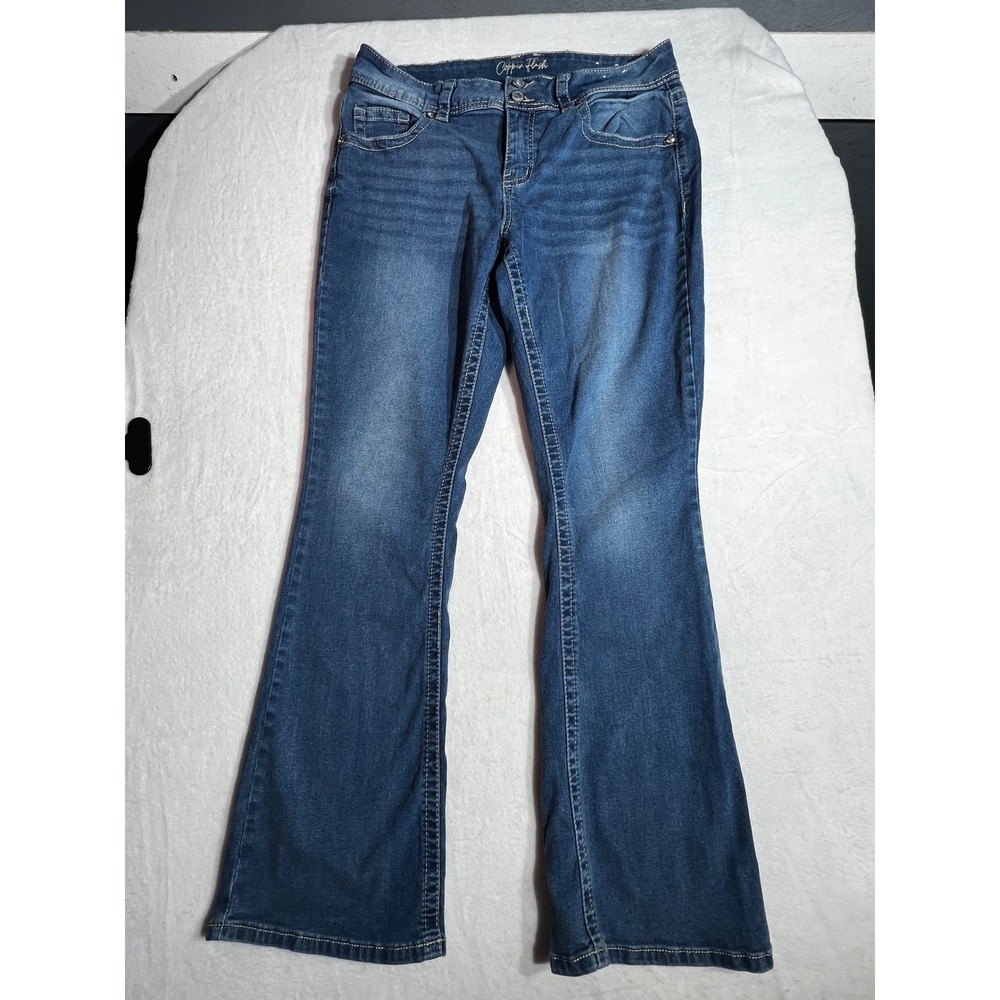 Copper Flash Women Curvy Bootcut Jeans Blue Lotus Embroidered Pockets Size 12